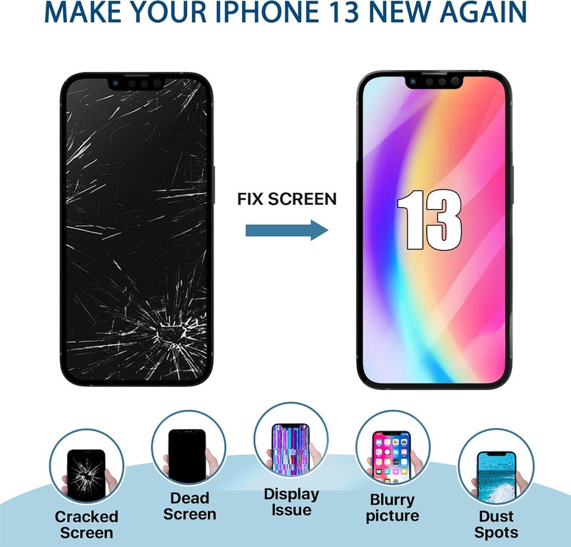 EXW iPhone 13 Screen Replacement 6.1" Full HD LCD Display Digitizer, Quality Touch Screen with Repair Tools, Waterproof Seal & Protector – Compatible with A2633 A2482 A2631 A2634 A2635 - Image 5